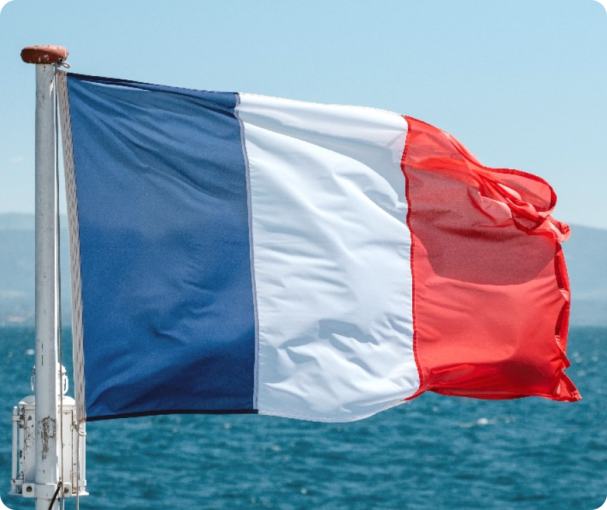 A flag of france in an ocean background